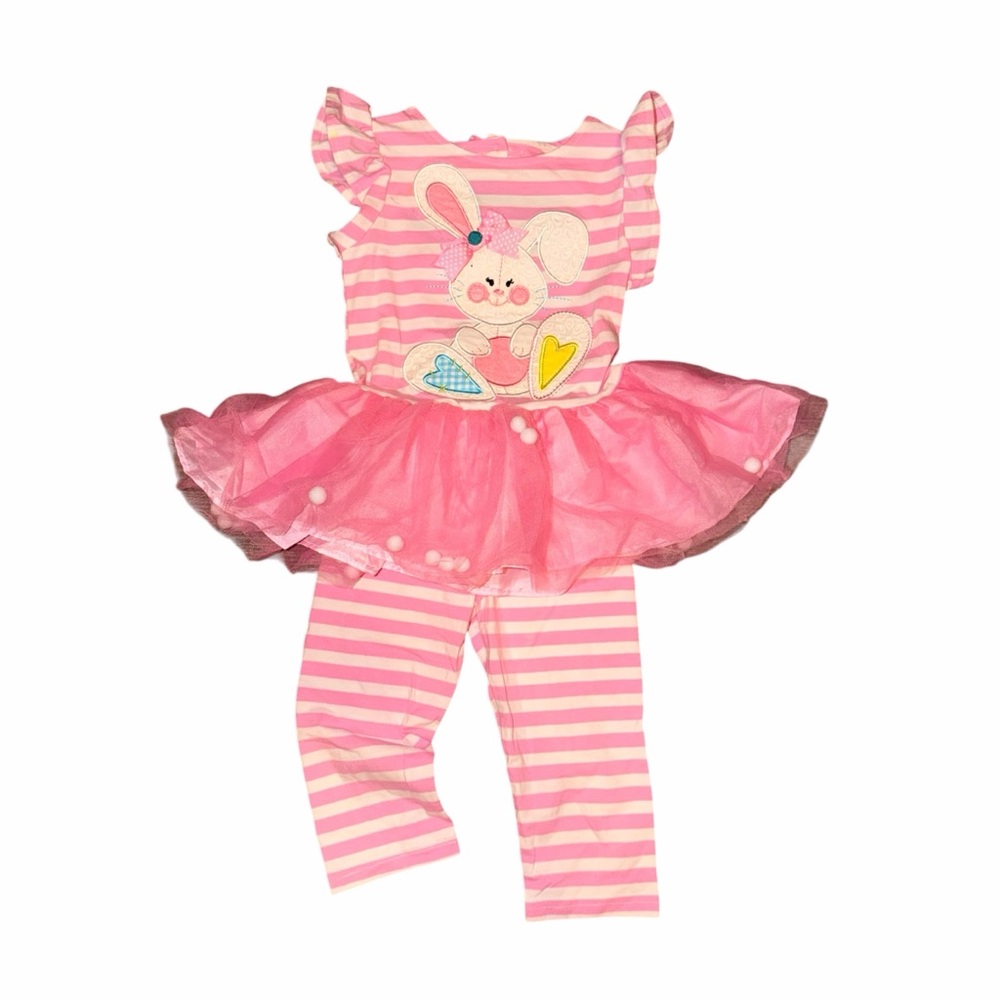 Rare Editions Striped Bunny Tutu Set with Hearts - 2T